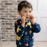 monpoke モンポケ トレーナー 裏毛 ポケット付き 総柄 ネイビー×100cm