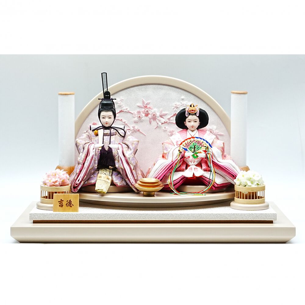 雛人形】ケース親王飾り「桜刺繍衝立パノラマアクリル」（322723