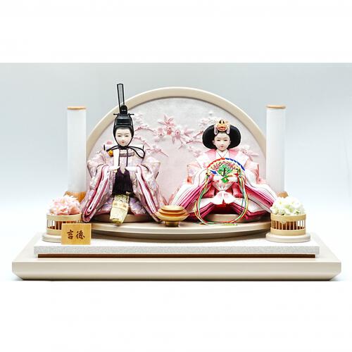 【雛人形】ケース親王飾り「桜刺繍衝立パノラマアクリル」（322723）