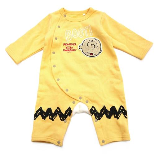 SNOOPY スヌーピー 長袖カバーオール おしり顔 イエロー×70cm ベビーザらス限定