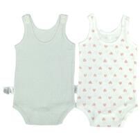 2枚組おめかし袖なしロンパース肌着 ハート グリーン&times;80cm ベビーザらス限定