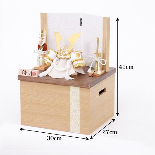 【五月人形】兜飾り 収納飾り「白薄緑縅金小札茶木目」初節句 男の子 端午の節句 トイザらス・ベビーザらス限定【メーカー直送】