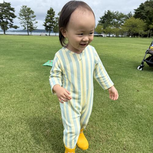 【FirstCloset×mioさん】 長袖ファスナーオール 足付き 裏毛 イエロー×70cmベビーザらス限定