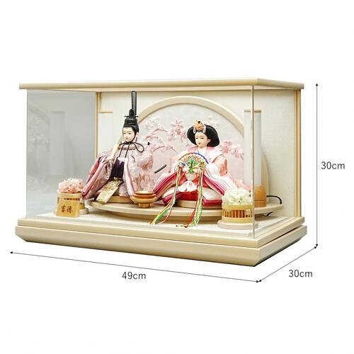 【雛人形】ケース親王飾り「桜刺繍衝立パノラマアクリル」（322723）