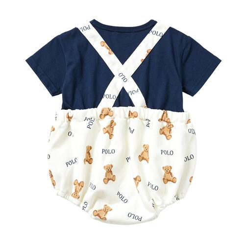 POLO BCS 半袖ボディスーツ サロペット風 オフホワイト&times;70cm