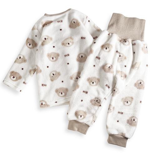 長袖腹巻付きパジャマ フリース  クマ柄 ベージュ×80cm