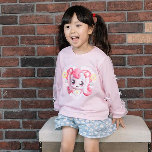 シークレット キャッチ！ティニピン 裏毛長袖トレーナー 袖チュール付き ピンク×100cm