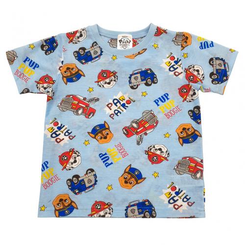 パウパトロール 半袖パジャマ メッシュ 総柄丸首 ブルー&times;100cm