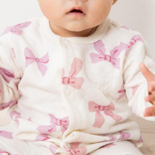 長袖カバーオール ニットキルト リボン柄 アイボリー×70cm ベビーザらス限定