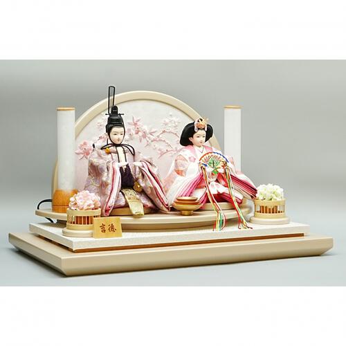 【雛人形】ケース親王飾り「桜刺繍衝立パノラマアクリル」（322723）