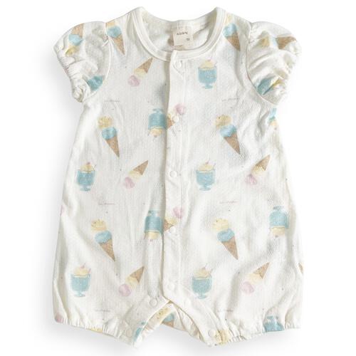 半袖ロンパース メッシュ天竺 アイス柄 ホワイト&times;70cm