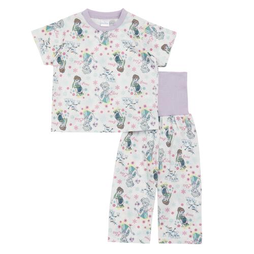 Disney ディズニー 半袖パジャマ アナと雪の女王 総柄 腹巻付き パープル&times;100cm