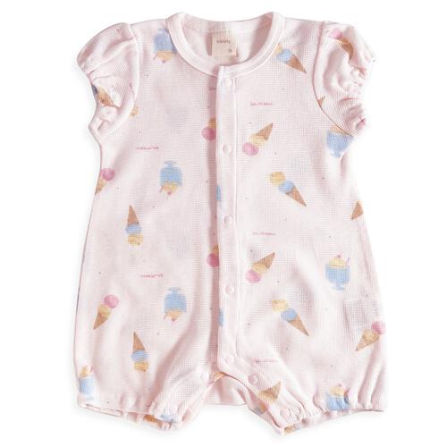 半袖ロンパース 鹿の子天竺 アイス柄 ピンク 70cm