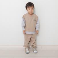 pular pular 裏毛布帛切り替えトレーナー (ミディアムベージュ×80cm)