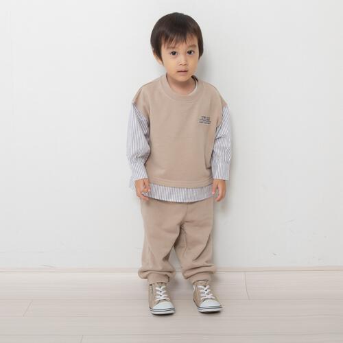 pular pular 裏毛布帛切り替えトレーナー (ミディアムベージュ×80cm)