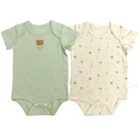 2枚組 半袖ロンパース肌着  メッシュニット クマ アニマル グリーン×90cm