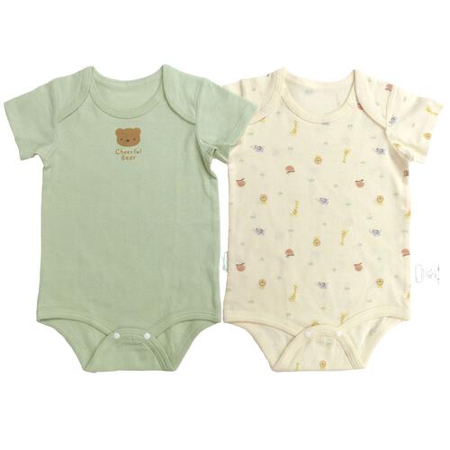 2枚組 半袖ロンパース肌着  メッシュニット クマ アニマル グリーン×90cm
