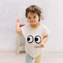 FirstCloset 半袖ロンパース レギンス付き ワッフル&times;天竺 お目目 ナチュラル&times;70cm