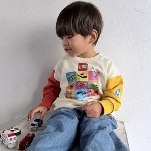 【TOMICA kie_158さんプロデュース】TOMICA トミカ 長袖トレーナー 袖配色  ホワイト×120cm