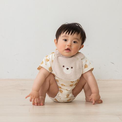 スタイ付きボディスーツ 天竺 クマ ベージュ&times;80cm