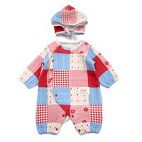 【FirstCloset×mioさん】 長袖ロンパース ボンネット付き キルト ピンク×60-70cm ベビーザらス限定