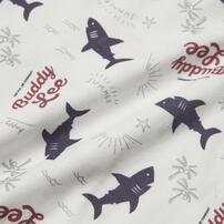 BUDDYLEE 半袖ボディスーツ ポケット付き サメ総柄 ホワイト&times;70cm