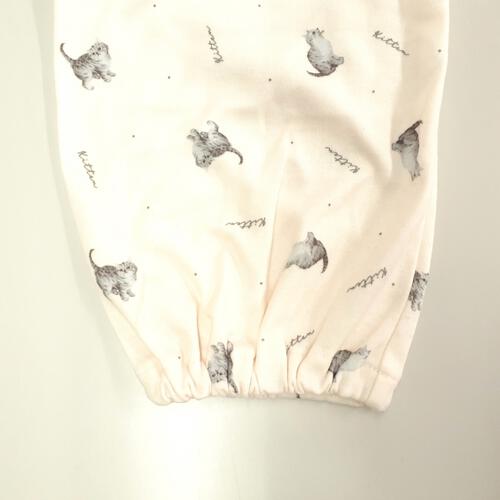 Petit jouet for maternity プティジョエット 長袖ワンピースパジャマ ロンパース型 スムース ネコ柄(ピンク×L-LL)