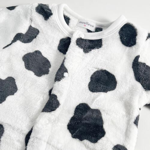 長袖カバーオール フリース 牛柄 ブラック×70cm