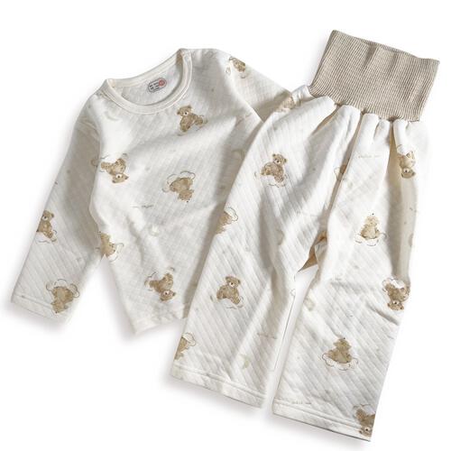 長袖腹巻付きパジャマ ニットキルト クマ柄 ベージュ&times;95cm ベビーザらス限定
