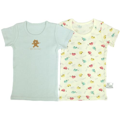 半袖シャツ肌着 2枚組 保湿スムス くま×車 パステルブルー×90cm ベビーザらス限定