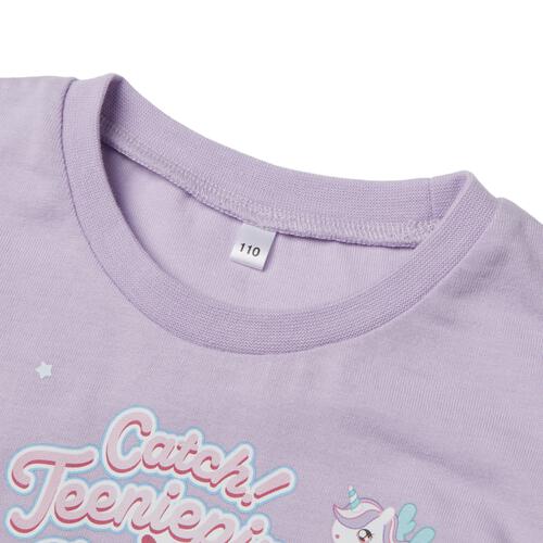 【ティニピン&times;しなこ】半袖Ｔシャツ 袖レース 天竺 パープル&times;120cm