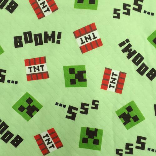 マインクラフト 長袖パジャマ 裏綿ダイヤキルト 総柄丸首 グリーン&times;110cm