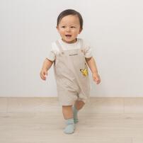 monpoke モンポケ 半袖ロンパース サロペット型 ベージュ&times;70cm