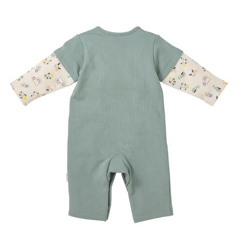 monpoke モンポケ 長袖ロンパース レイヤード調 グリーン×80cm