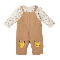 monpoke モンポケ 長袖ロンパース サロペット型 ミディアムベージュ×70cm