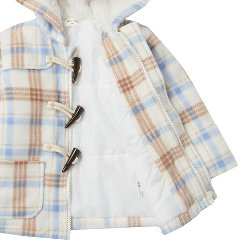 RAT-A-TATR ラッタッター ダッフルコート 中綿 チェック ナチュラル×95cm