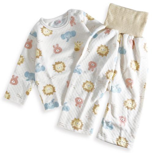 長袖腹巻付きパジャマ ニットキルト アニマル柄 アイボリー×90cm ベビーザらス限定
