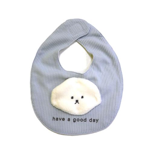 【ベビー×ペットコレクション】長袖ボディスーツ スタイ付き 格子柄 スムス イヌ ブルー×80cm