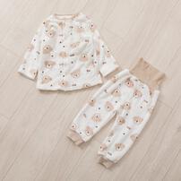 長袖腹巻付きパジャマ フリース  クマ柄 ベージュ×80cm