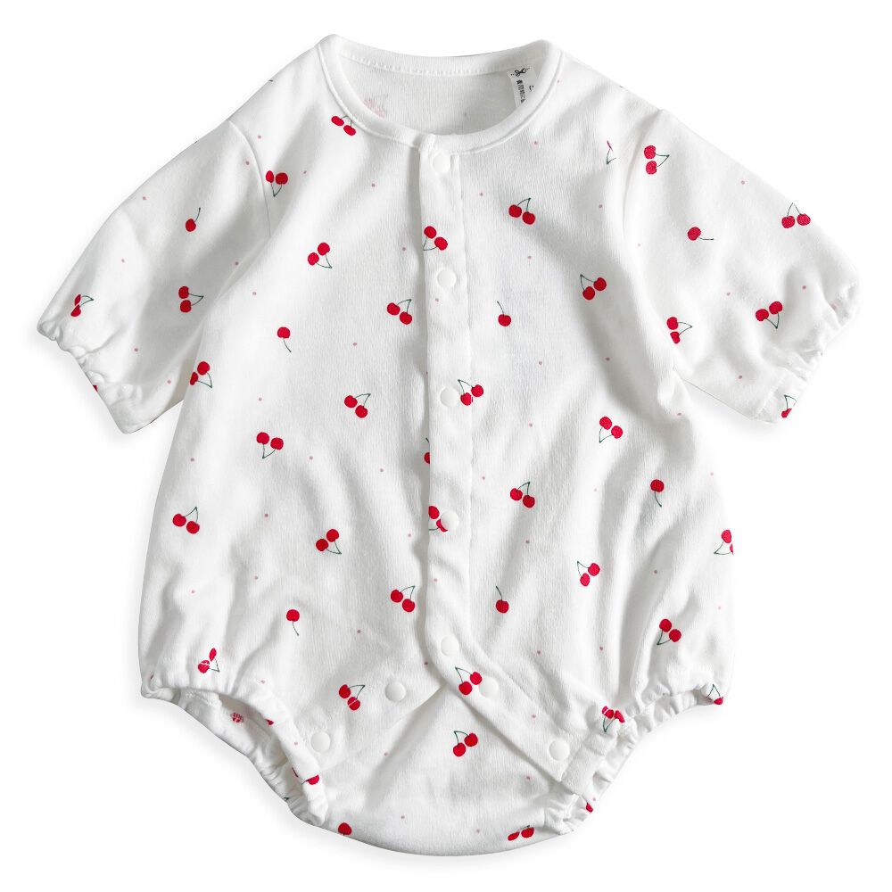 女の子　半袖　日本製　白地に赤　100cm　昭和レトロ　綿100%　未開封未使用 日本製7分袖ロンパス スムス チェリー柄 ナチュラル 50-60cm