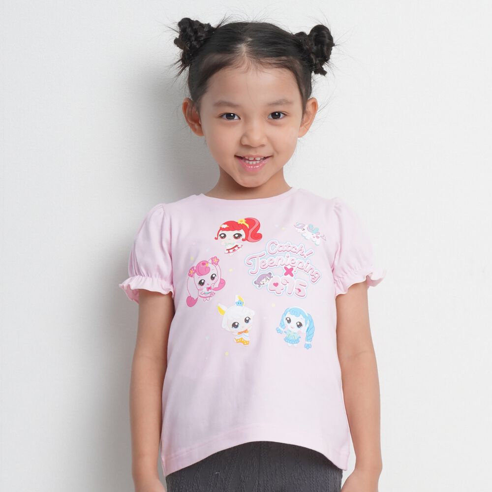 ティニピン×しなこ】半袖Tシャツ パフスリーブ 天竺 ピンク×120cm