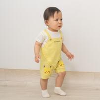 monpoke モンポケ 半袖ロンパース ギンガムチェック サロペット型 イエロー&times;70cm 