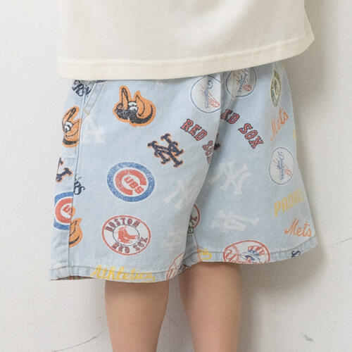 MLB 総柄 デニムハーフパンツ サックス&times;100cm ベビーザらス限定