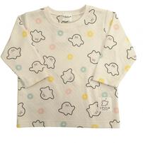 シナぷしゅ 長袖パジャマ 裏綿ダイヤキルト 総柄丸首 ホワイト×80cm