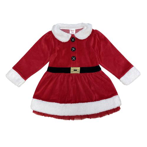 クリスマスワンピース 女の子 キッズ 子供 サンタ サンタクロース 衣装 ドレス ベロア レッド×140cm ベビーザらス限定
