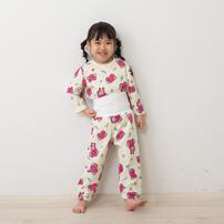 けけちゃま 長袖パジャマ 裏綿ダイヤキルト 総柄丸首 クリーム&times;100cm