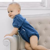 BUDDYLEE 半袖ボディスーツ インディゴ染め ブルー&times;80cm