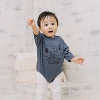 SNOOPY 長袖ボディースーツ スヌーピー チャコール×70-80cm ベビーザらス限定