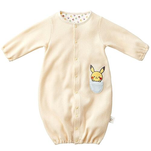 モンポケ ピカチュウ 新生児2WAYドレス 帽子付き (イエロー×50-70cm)