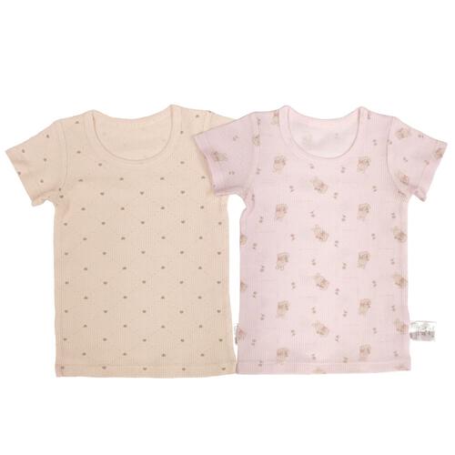 半袖シャツ肌着 2枚組 ワッフル ハート×うさぎ ピンク×80cm ベビーザらス限定